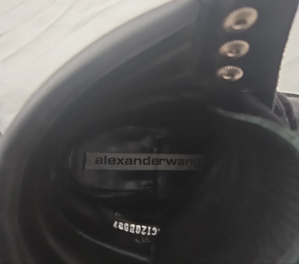 Alexander Wang Black Leather Combat Boots with Silver Eyelets - Picture 5 of 7